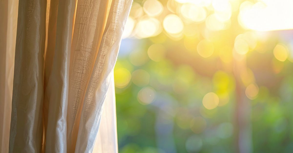 年末の静かな時間と受験直前期をイメージしたカーテン越しの朝日の写真